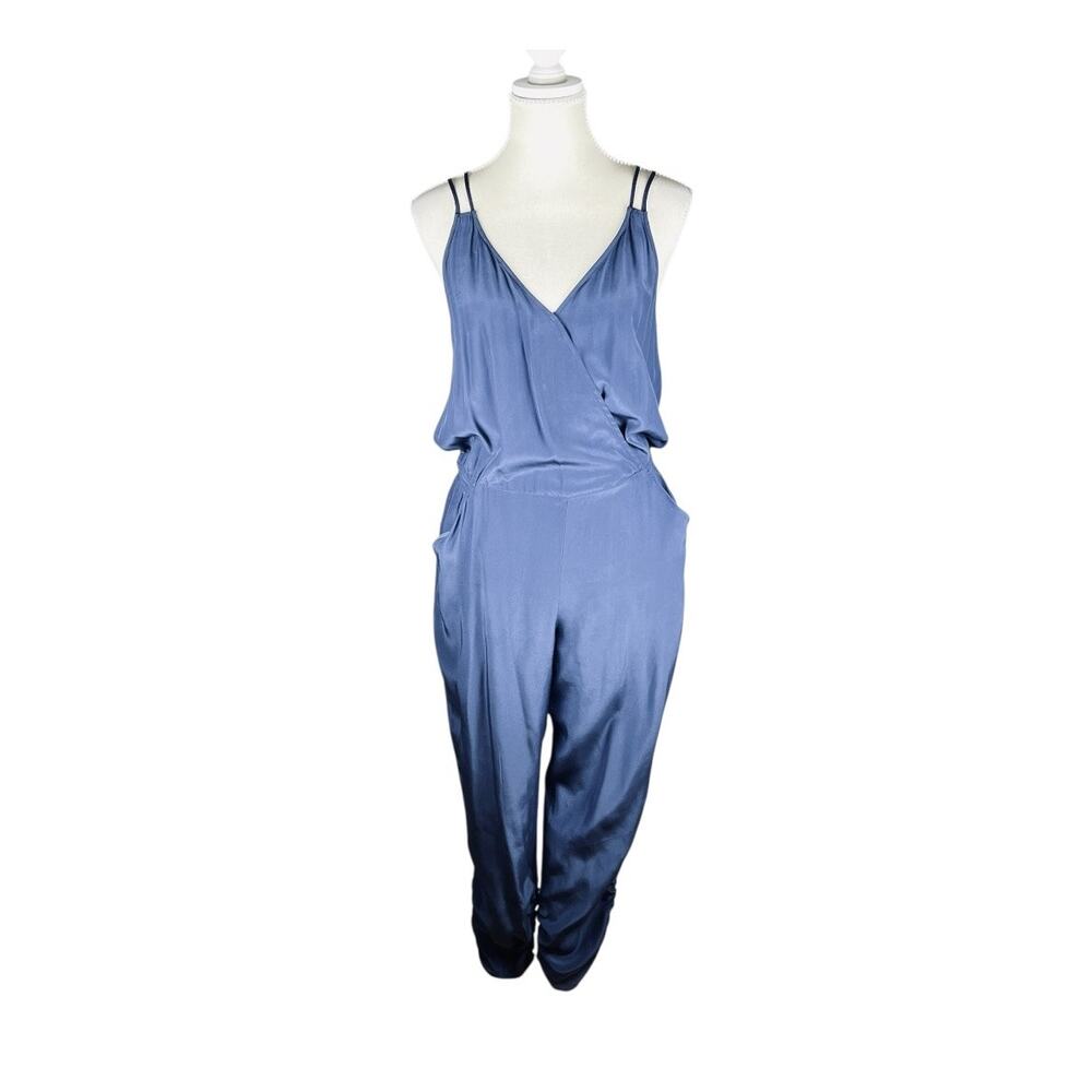 Parker NY Chapman Navy Silk Jumpsuit Open Back Ruched Ankle M